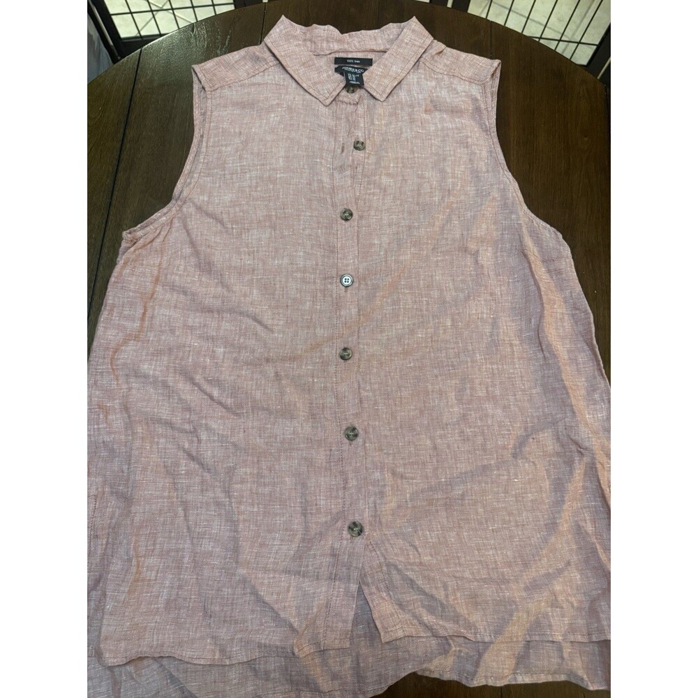 Jones & Co 100% Linen Sleeveless Tunic Button Front/Sides Shirt Top Coral Sz XL
